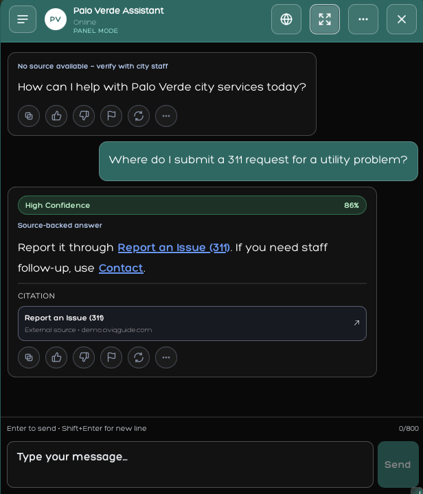 Palo Verde Assistant start water service flow